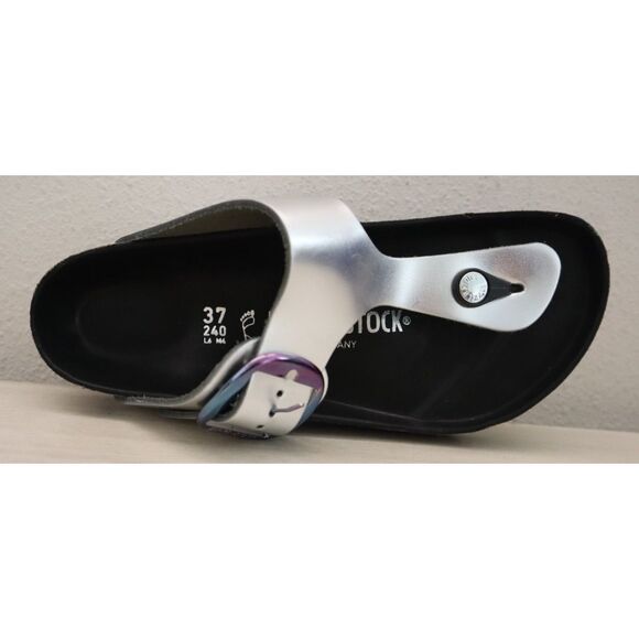 Birkenstock Women's EUR 37 US 6 Metallic Silver Leather Gizeh Big Buckle Sandals - Picture 6 of 15